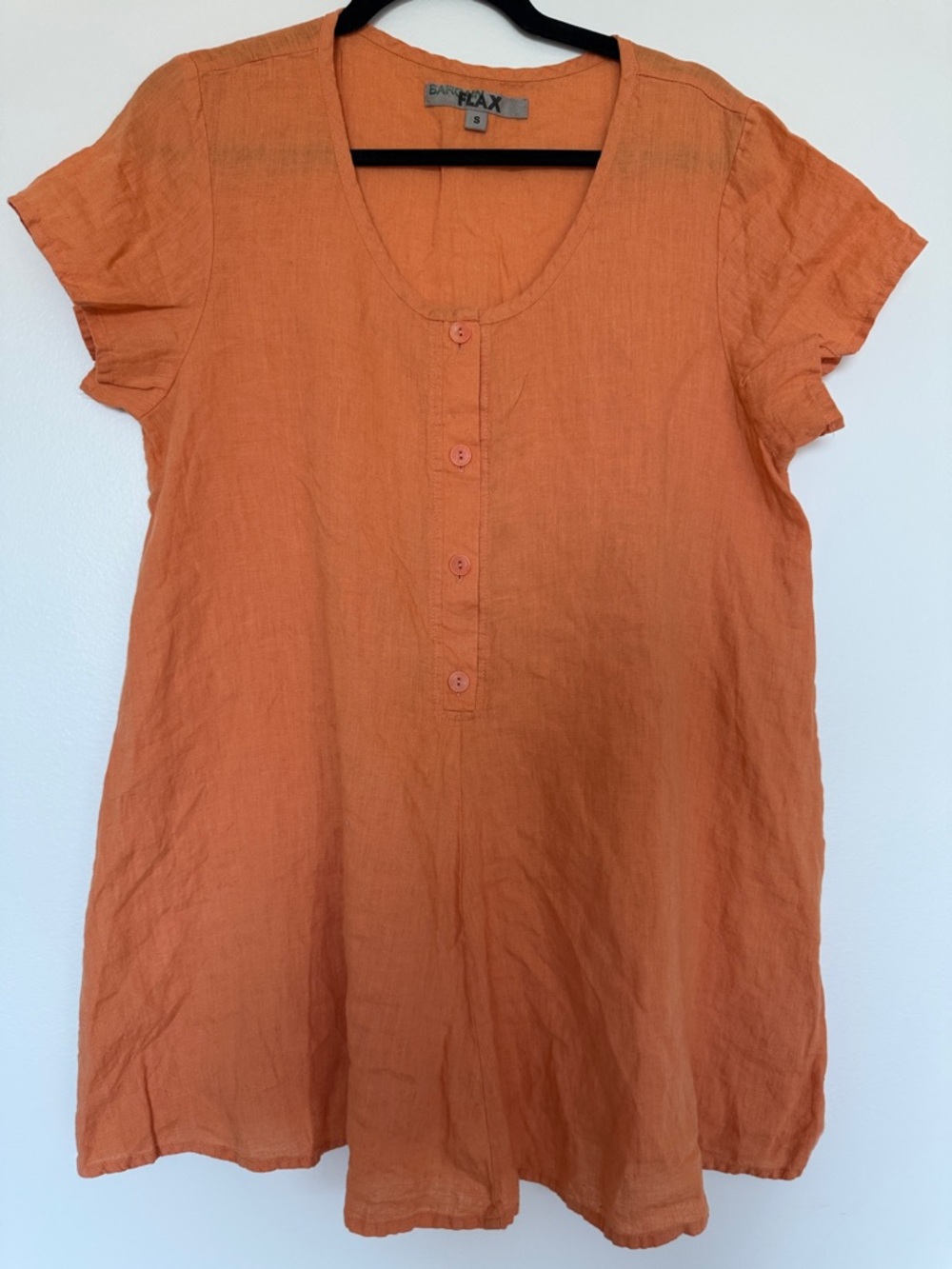 NWOT FLAX 100% Linen Orange Button Front Top - Small
